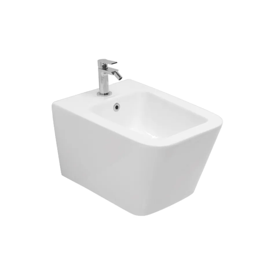 Jednootworowy bidet wiszący z białej ceramiki o eleganckim, nowoczesnym wzornictwie – Giunco Viadurini