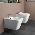 Jednootworowy bidet wiszący z białej ceramiki o eleganckim, nowoczesnym wzornictwie – Giunco Viadurini