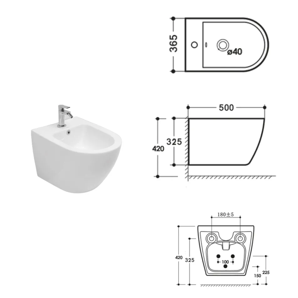 Bidet wiszący z jednym otworem, z białej ceramiki, o nowoczesnym wzornictwie – Ginepro Viadurini