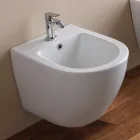 Bidet wiszący z jednym otworem, biały, ceramiczny, o nowoczesnym designie - Ginepro Viadurini