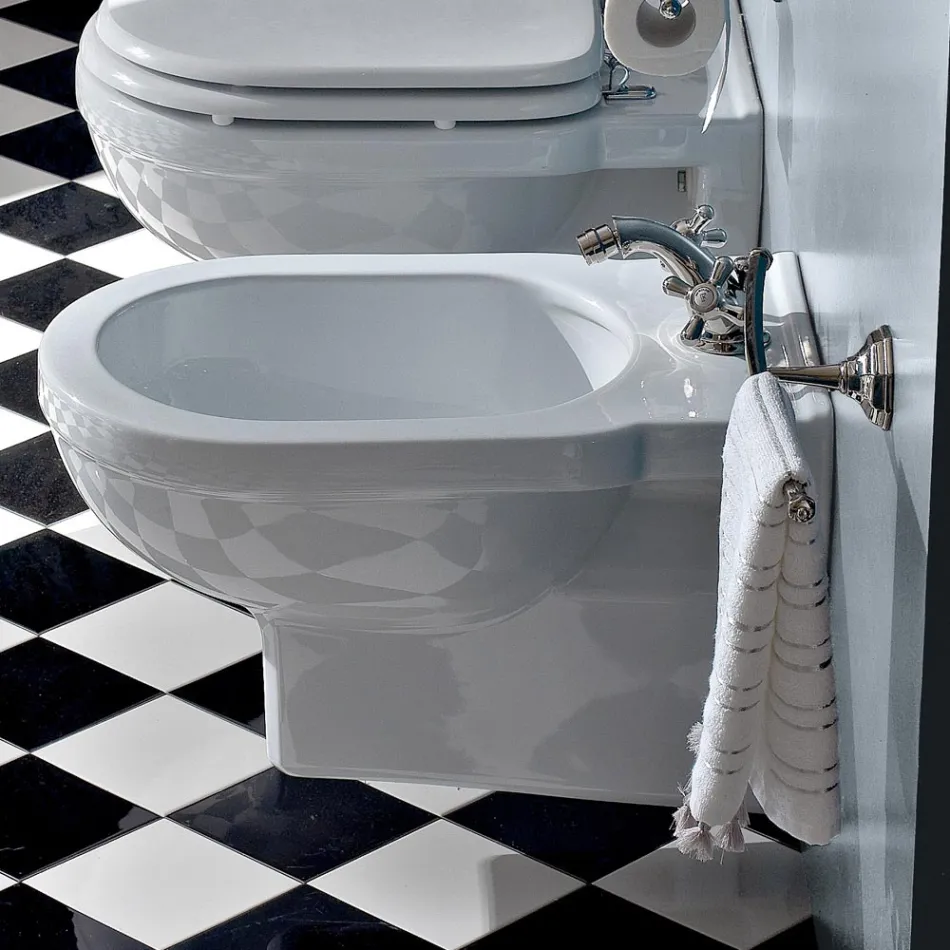 Klasyczny bidet jednootworowy z białej ceramiki Made in Italy - Marwa Viadurini