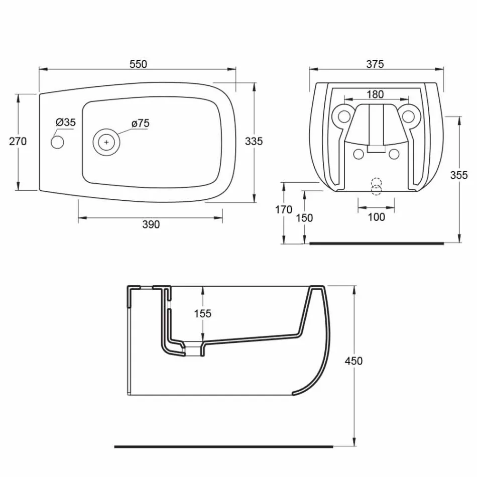 Zaprojektowany podwieszany bidet w białym ceramice Gaiola, wyprodukowany we Włoszech Viadurini