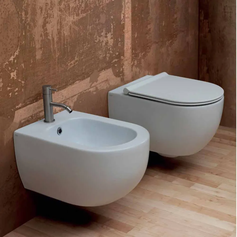 Nowoczesny design ceramiczny bidet ścienny Star 55x35cm wyprodukowany we Włoszech Viadurini
