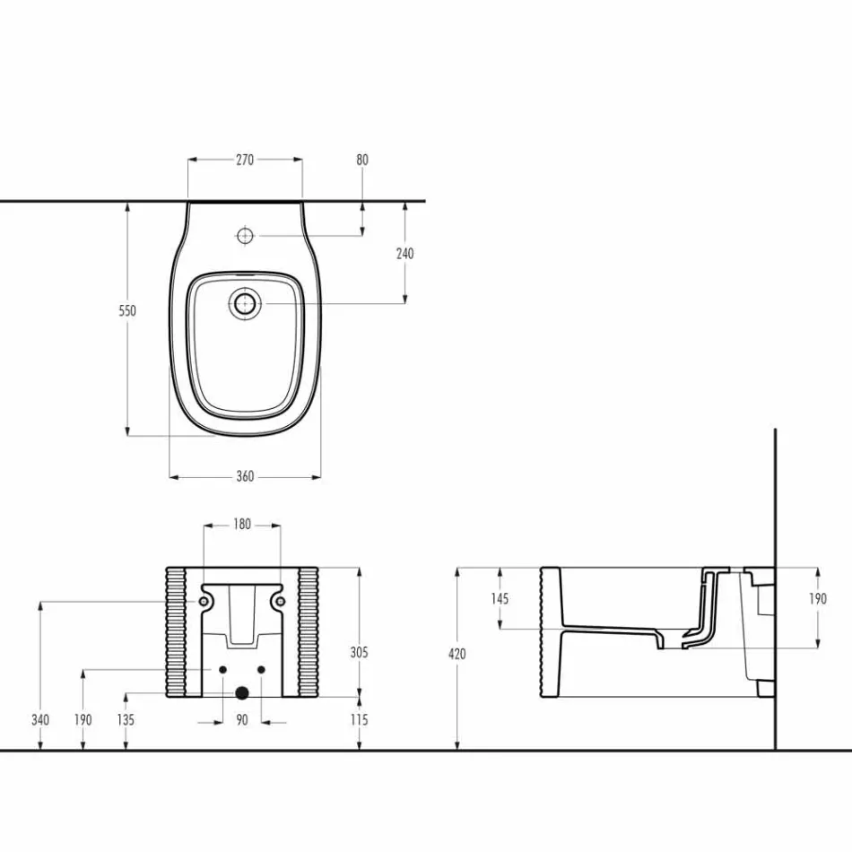 Ceramiczny bidet wiszący o nowoczesnym designie wyprodukowany we Włoszech, Hamlet Viadurini