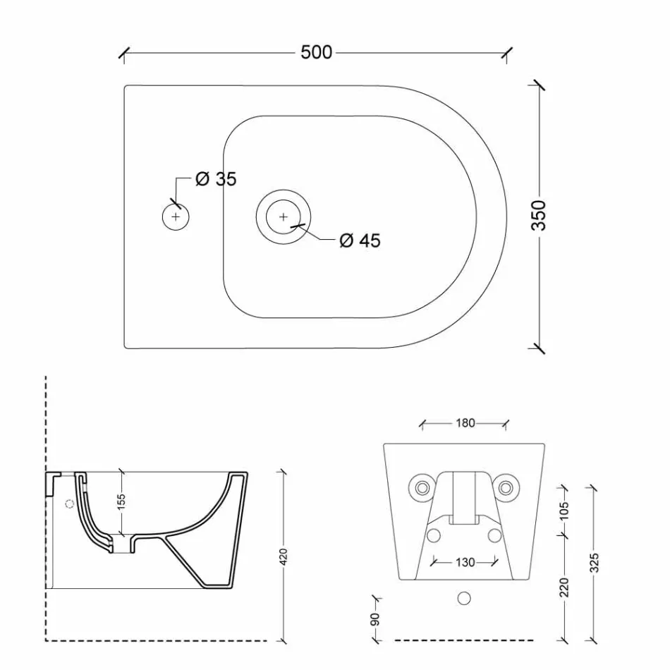 Nowoczesny ceramiczny bidet Shine Square 50x35cm, wyprodukowany we Włoszech Viadurini