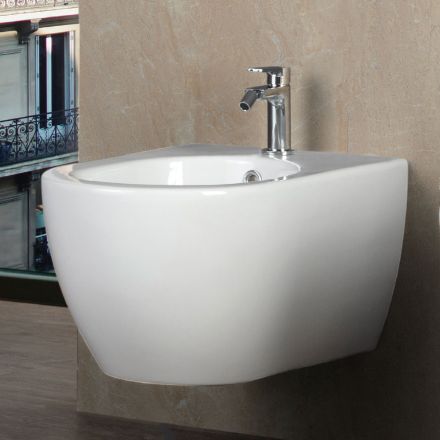 Aster - bidet wiszący z trwałej białej ceramiki o nowoczesnym wzornictwie Viadurini