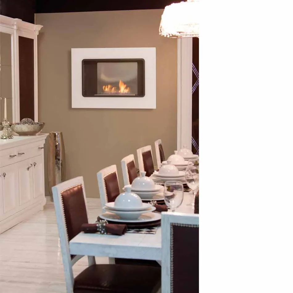 Kominek Bio White Wall o nowoczesnym designie z wkładką szklaną Erica Viadurini