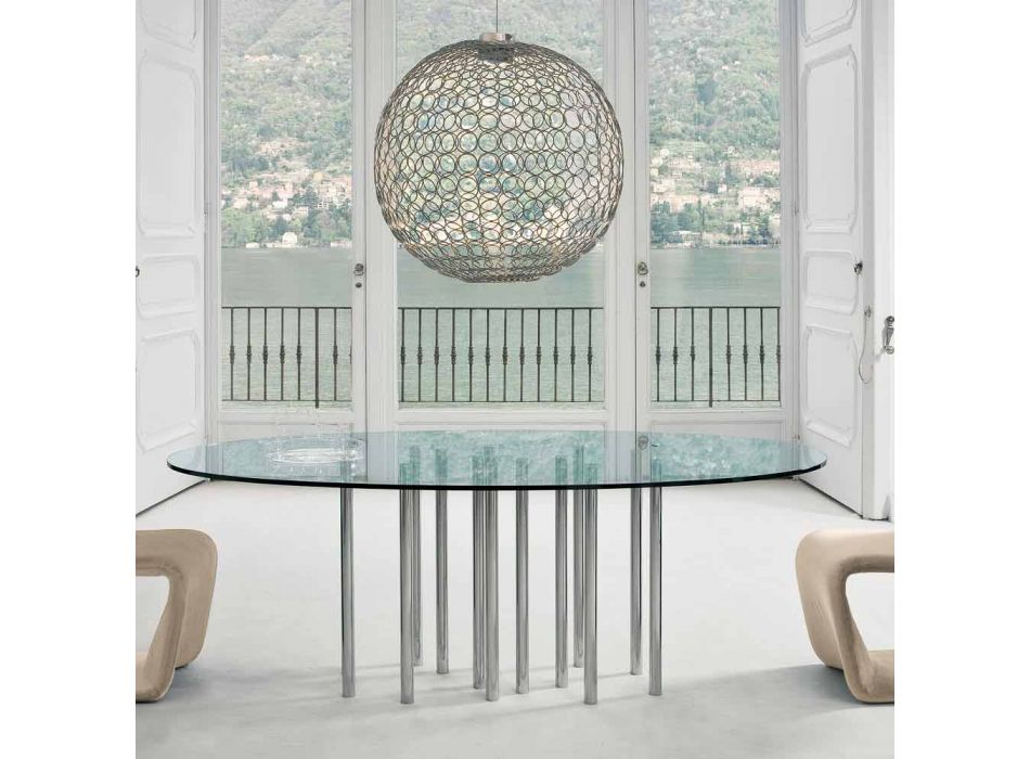 Okrągły stolik Bonaldo Mille ze stali chromowanej i kryształowej wykonany we Włoszech Viadurini