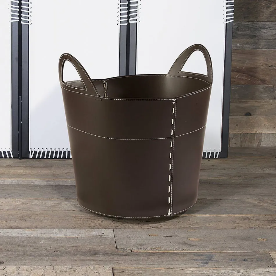 Drewniana torba z dwuwarstwowej skóry i drewnianej podstawy Made in Italy Viadurini