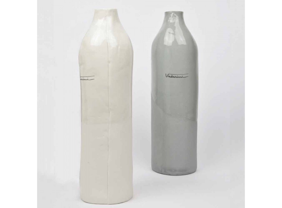 Butelki z białej i szarej porcelany w luksusowym stylu. 2 unikalne elementy - Arcivero Viadurini