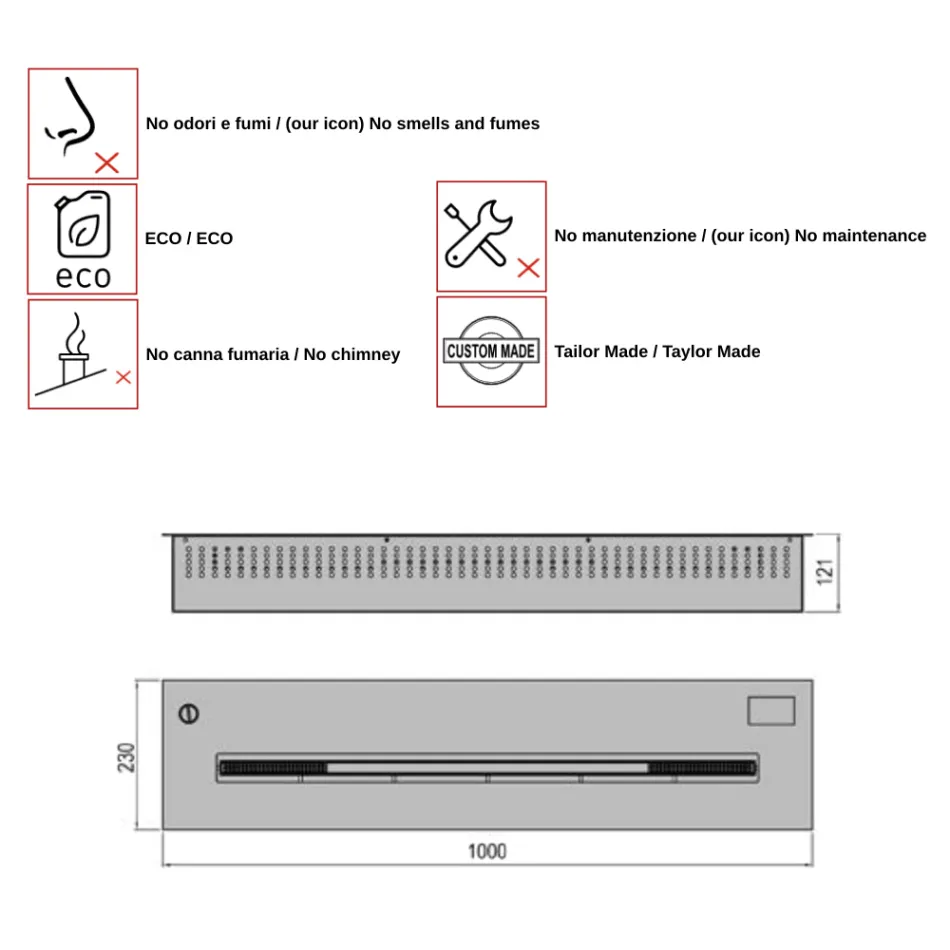 Palnik do biokominka wbudowany siła 3,6W model Aron 100 Viadurini