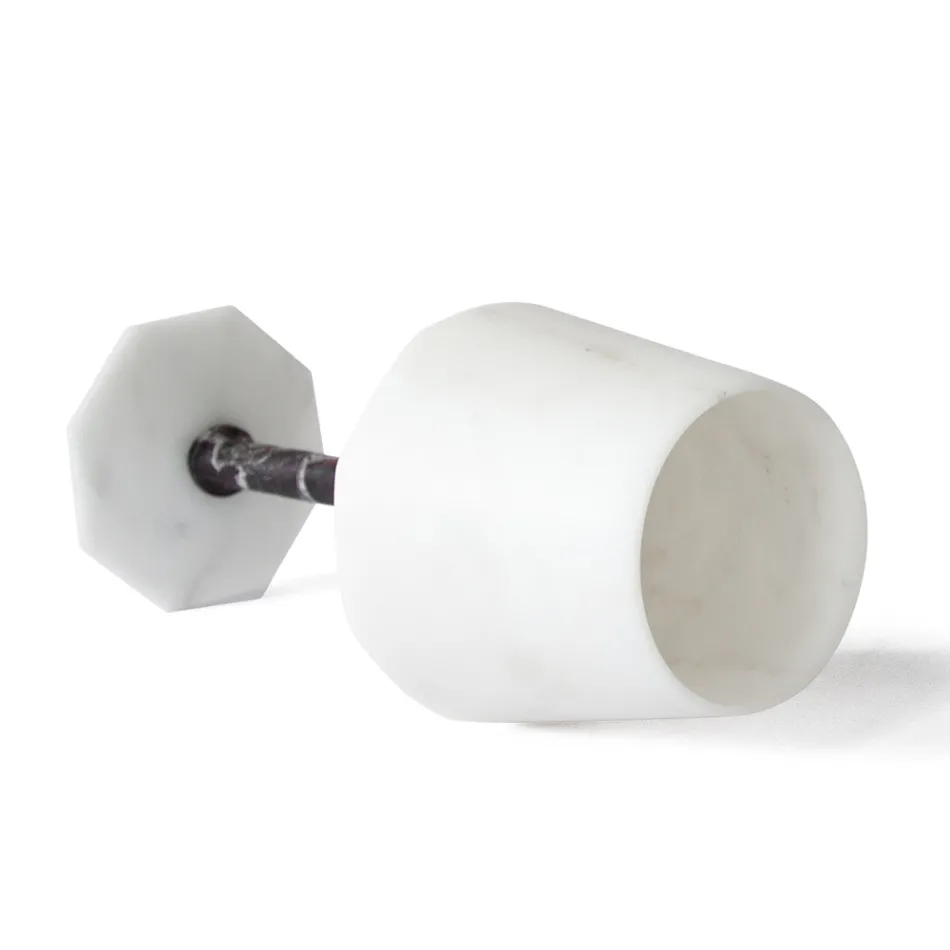 Kieliszek do wina z satynowego białego marmuru Carrara i czerwonego Levanto - Caglio Viadurini