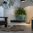 Kominek podłogowy na bioetanol z czarnego metalu i szkła hartowanego - Violante Viadurini