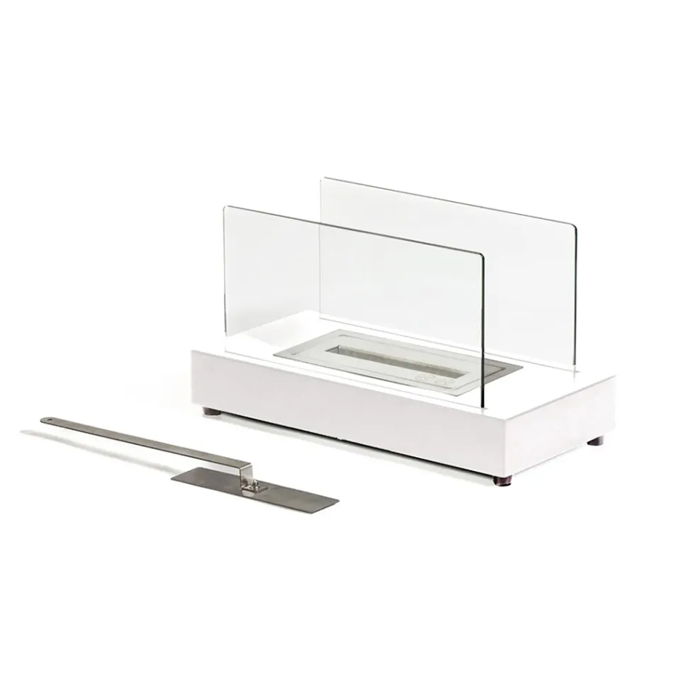 Stołowy kominek na bioetanol ze szkła hartowanego i metalu - srebrny Viadurini