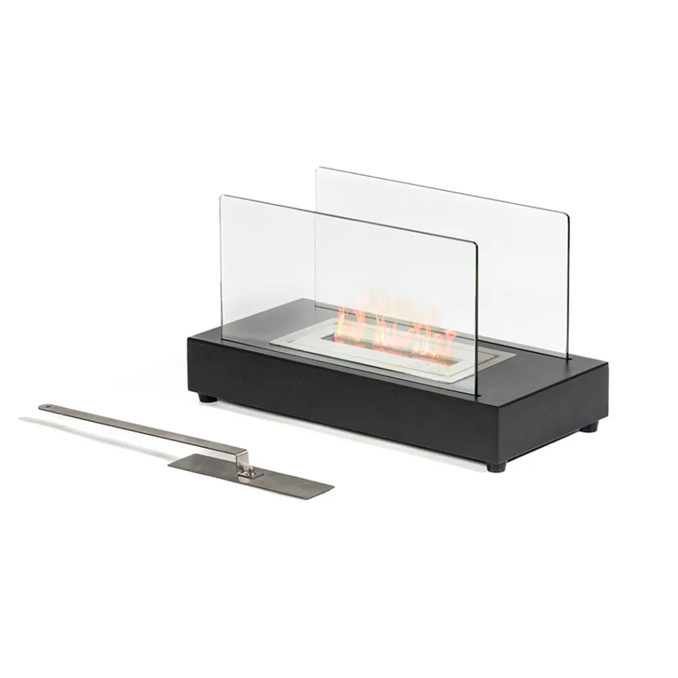 Stołowy kominek na bioetanol ze szkła hartowanego i metalu - srebrny Viadurini