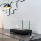 Stołowy kominek na bioetanol ze szkła hartowanego i metalu - srebrny Viadurini