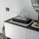 Stołowy kominek na bioetanol ze szkła hartowanego i metalu - srebrny Viadurini