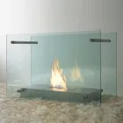 Podłogowy kominek na bioetanol ze szkła i stali do wnętrz - Edison Viadurini