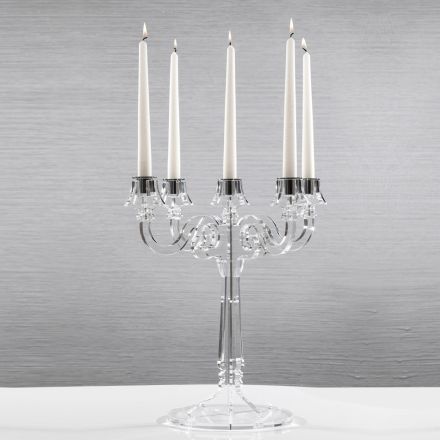 Kandelabr stołowy 5 płomieni z przezroczystego kryształu akrylowego - Gloriano Viadurini