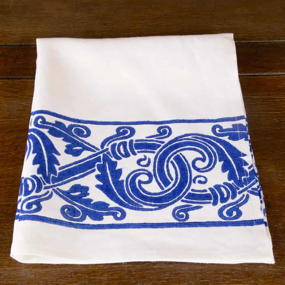 Lniane płótno włoskiego rzemiosła z ręcznie nadrukowanym wzorem - znaki towarowe Viadurini