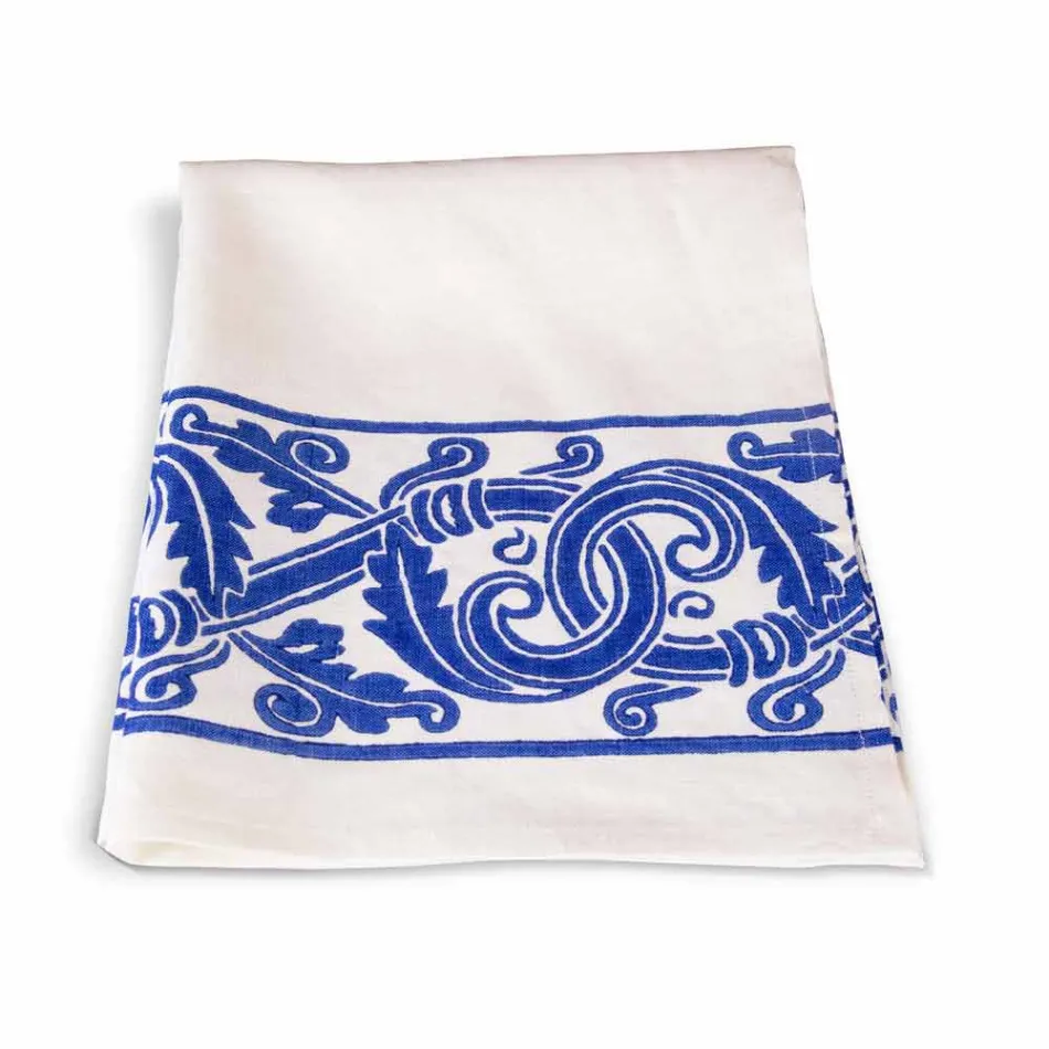 Lniane płótno włoskiego rzemiosła z ręcznie nadrukowanym wzorem - znaki towarowe Viadurini