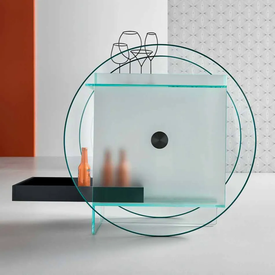 Wózek barowy z bardzo przezroczystego szkła z kółkami i wyjmowaną tacą - Pigolo Viadurini