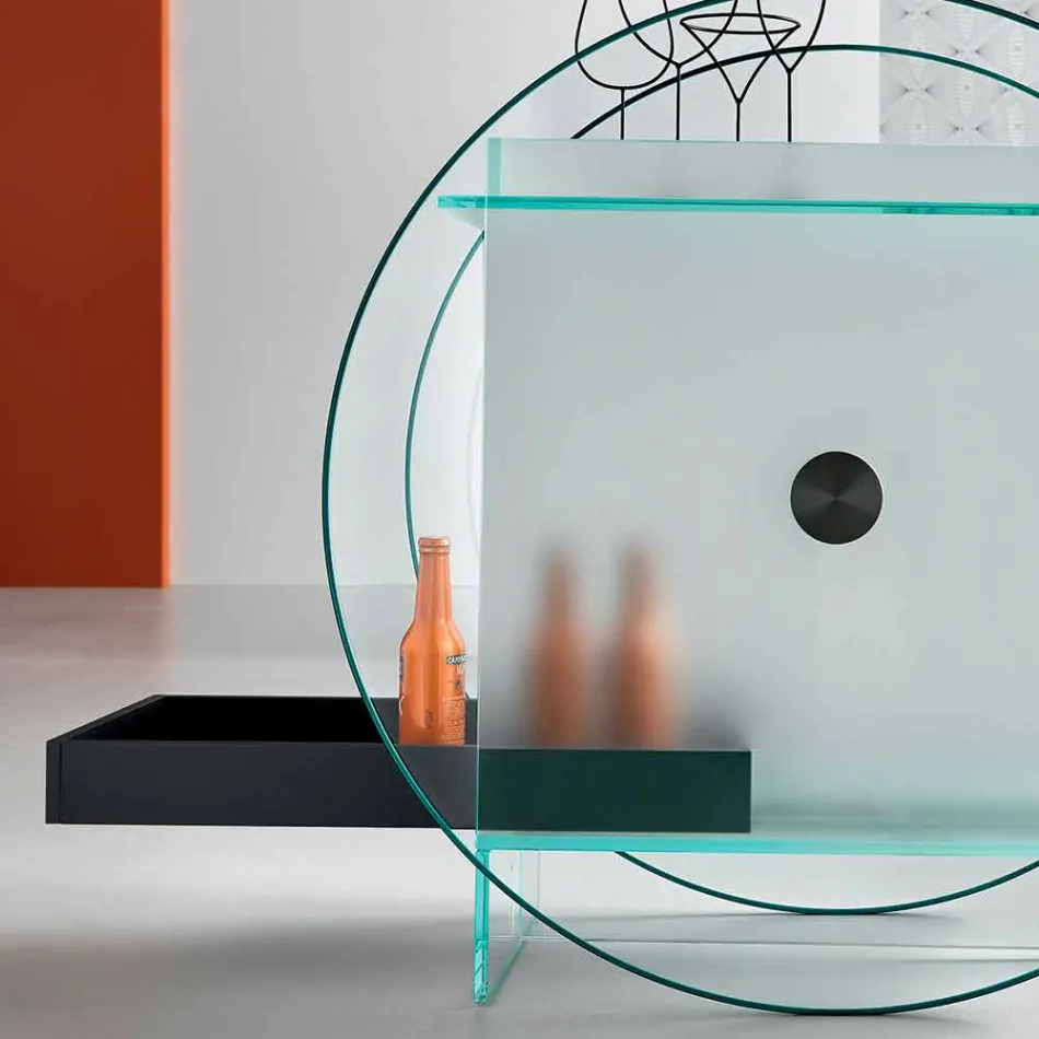 Wózek barowy z bardzo przezroczystego szkła z kółkami i wyjmowaną tacą - Pigolo Viadurini