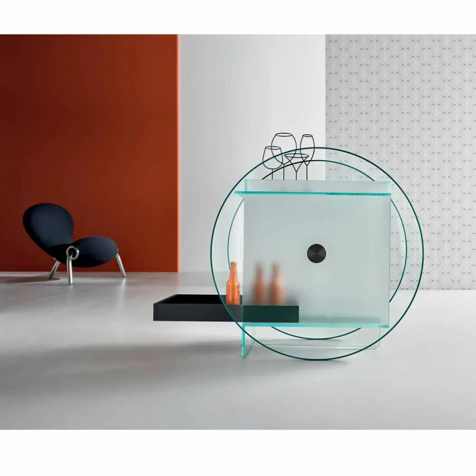 Wózek barowy z bardzo przezroczystego szkła z kółkami i wyjmowaną tacą - Pigolo Viadurini