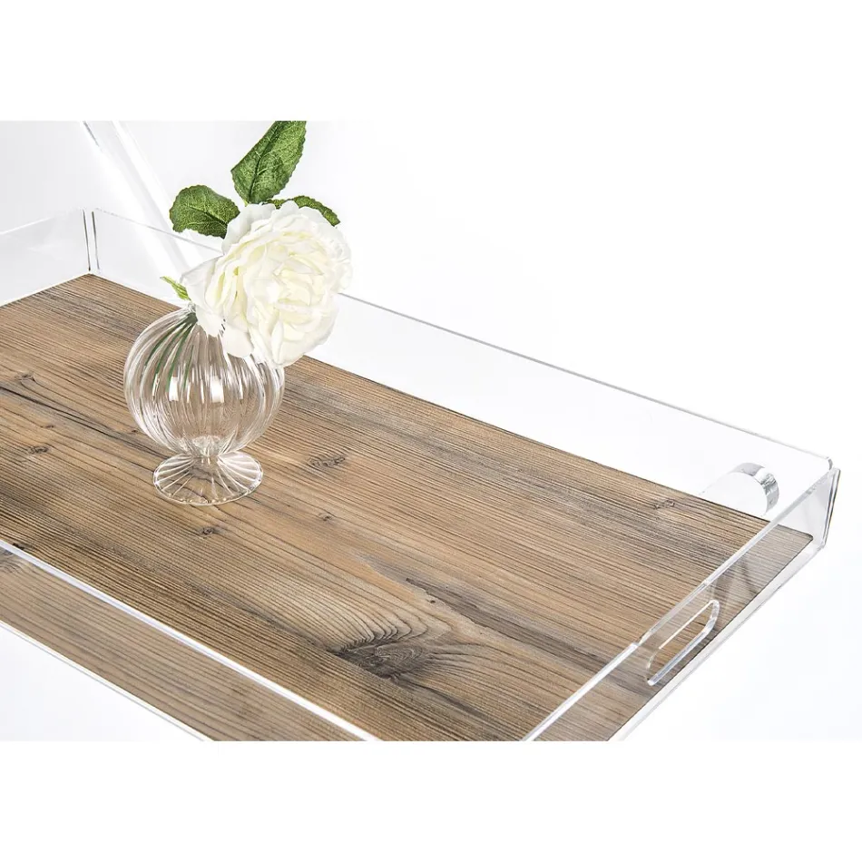 Wózek kuchenny 4 kółka z przezroczystego pleksi lub z drewnem - Magimbo Viadurini