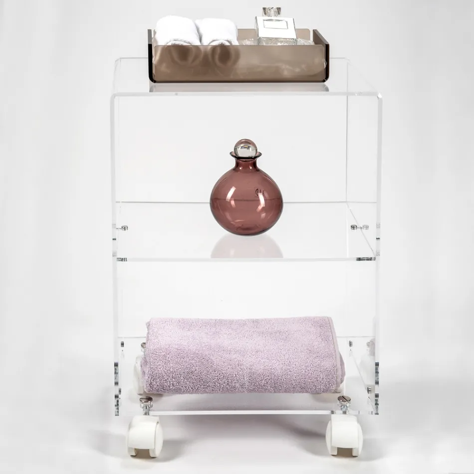 Wózek przedmiotowy z kółkami z pleksiglasu Made in Italy - Rudolf Viadurini