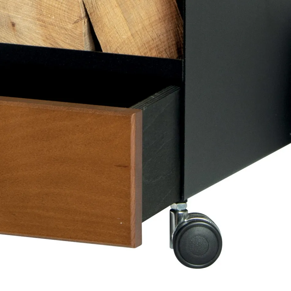 Wózek na drewno z szufladą i kółkami Made in Italy - Alpaca Viadurini