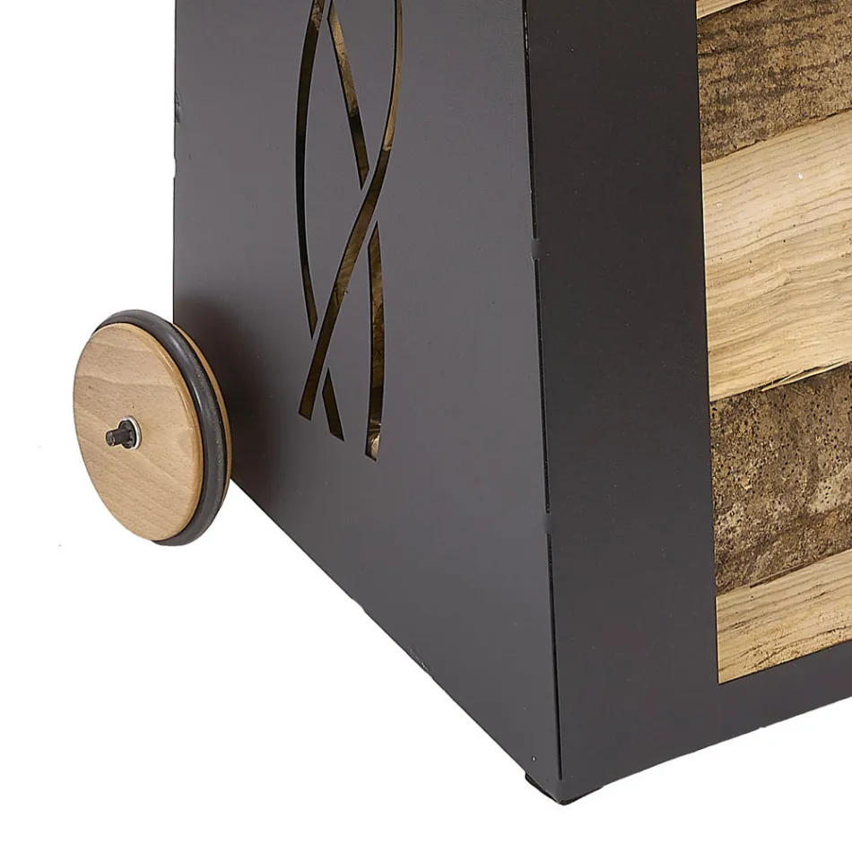 Wózek na drewno do kominka do wnętrz, czarny, malowany, żelazo, wyprodukowany we Włoszech - Chloe Viadurini