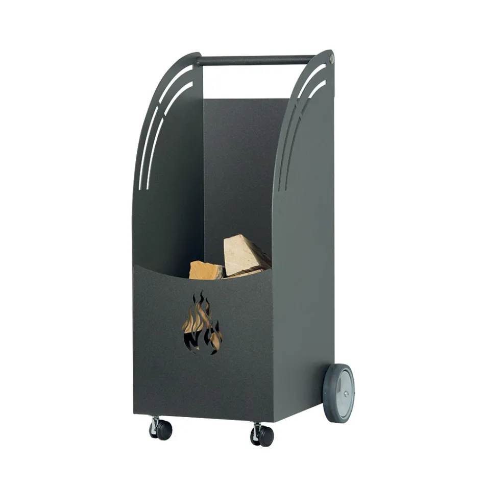 Metalowy drewniany wózek z 4 kołami Made in Italy - Biedronka Viadurini