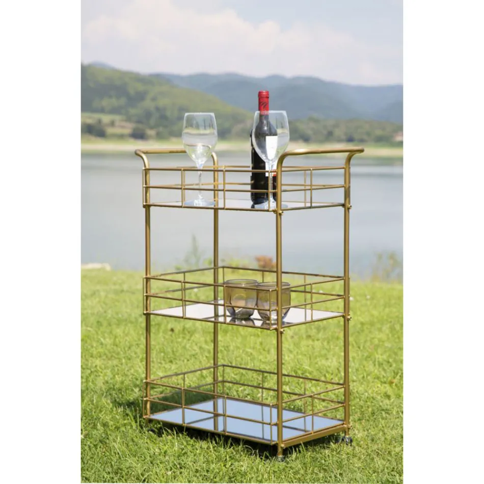 Wózek spożywczy ze złotym wykończeniem o strukturze żelaza - Viviana Viadurini