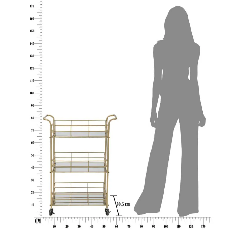 Wózek spożywczy ze złotym wykończeniem o strukturze żelaza - Viviana Viadurini