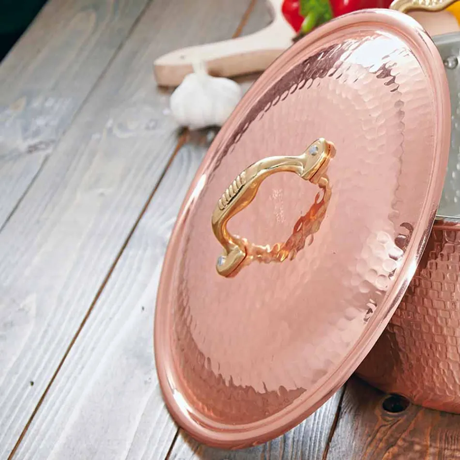 Niska Zapiekanka Okrągła Ręka z Cynowanej Miedzi z 2 Uchwytami 28 cm - Gianfranco Viadurini