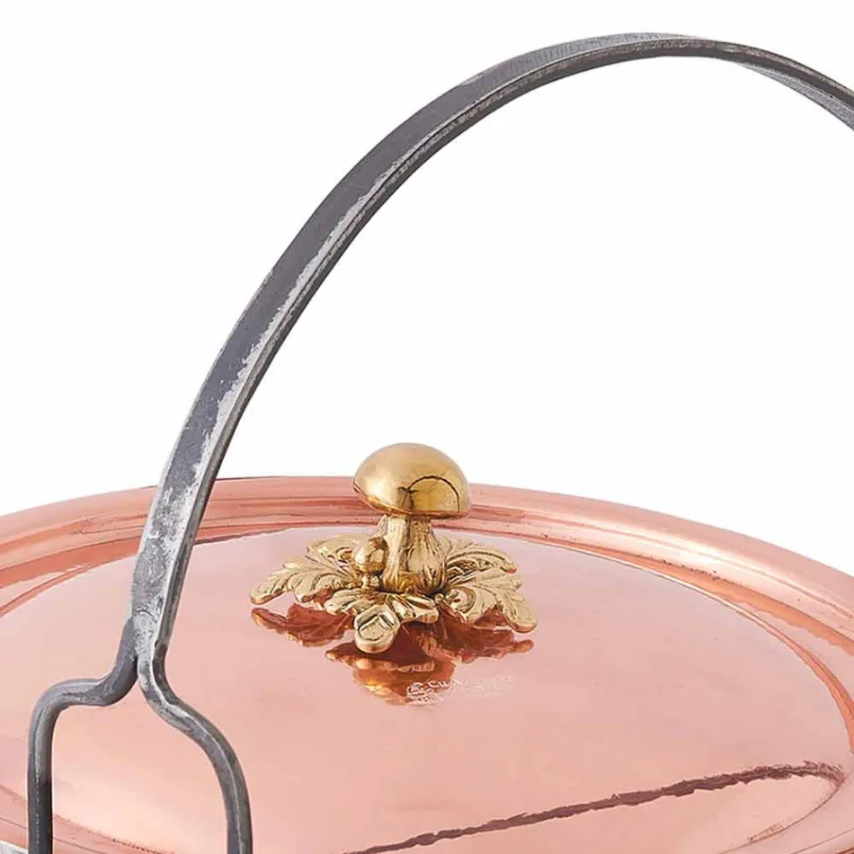 Rondelek, Pokrywka i Łukowy Uchwyt 28 cm - Ręcznie Cynowana Miedziana - Mariagiu Viadurini