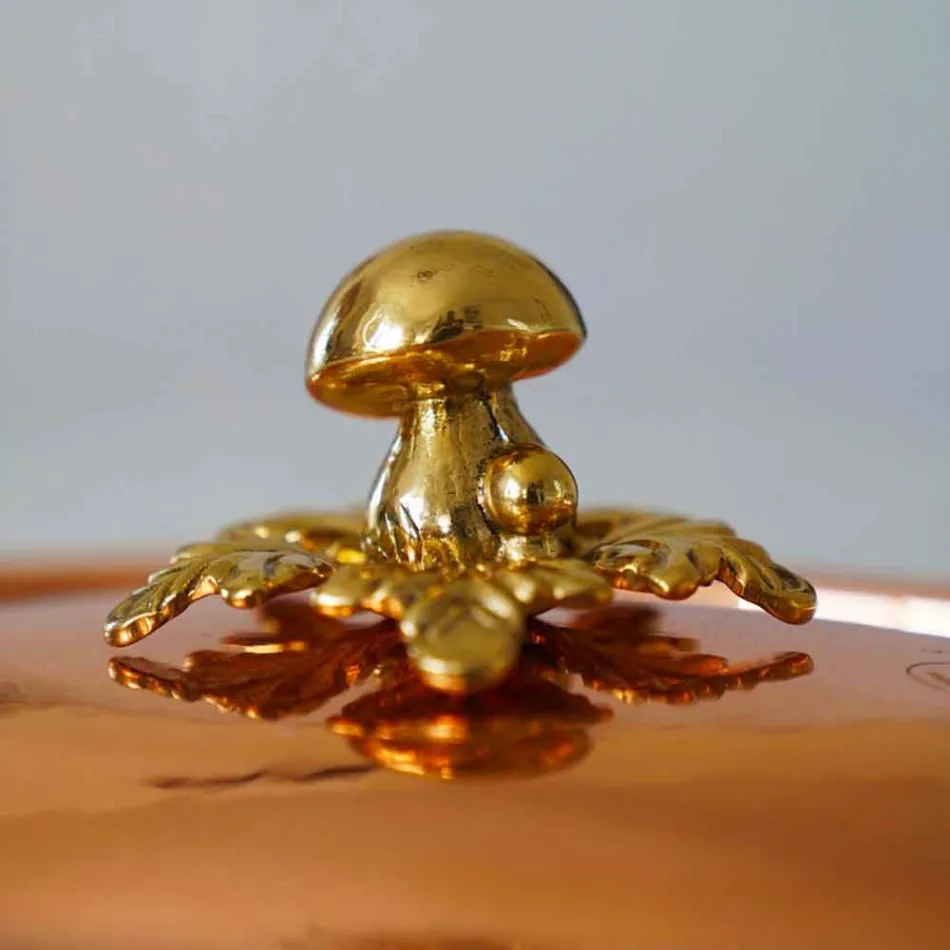 Rondelek, Pokrywka i Łukowy Uchwyt 28 cm - Ręcznie Cynowana Miedziana - Mariagiu Viadurini