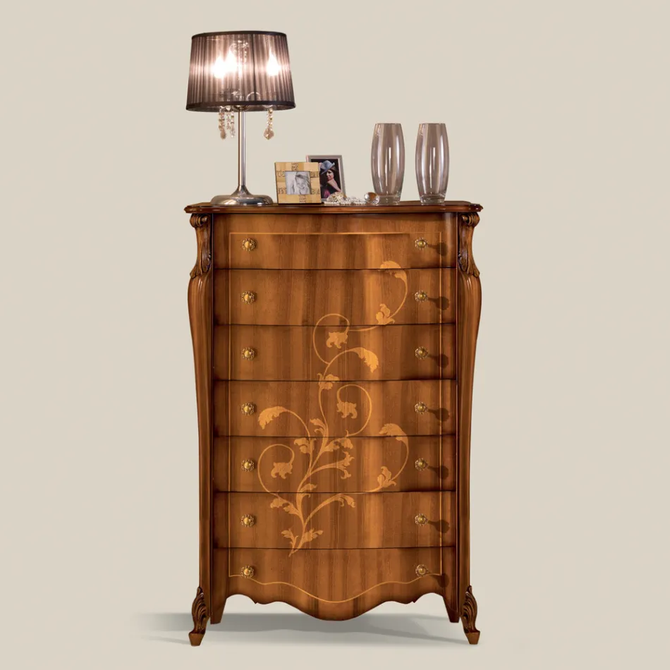 Komoda z 7 szufladami z inkrustowanego drewna orzechowego Made in Italy - Commodus Viadurini