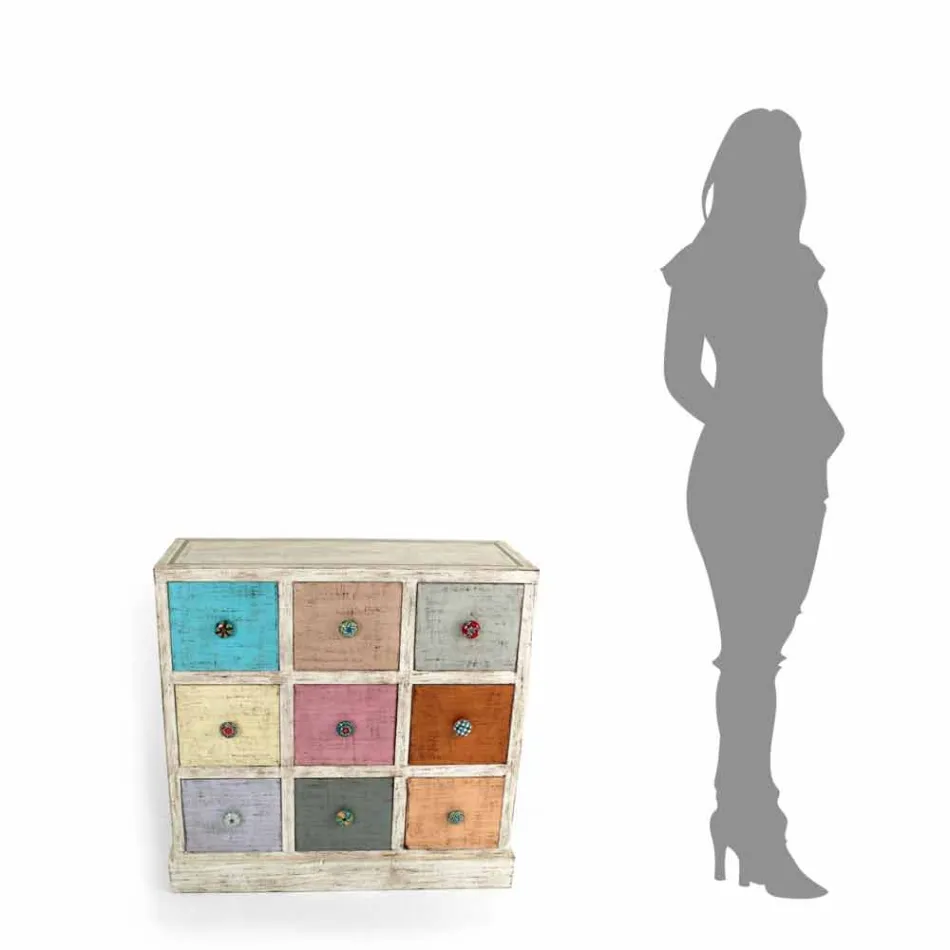 Komoda rzemieślnicza z litego drewna z 9 szufladami Made in Italy - Pierrot Viadurini