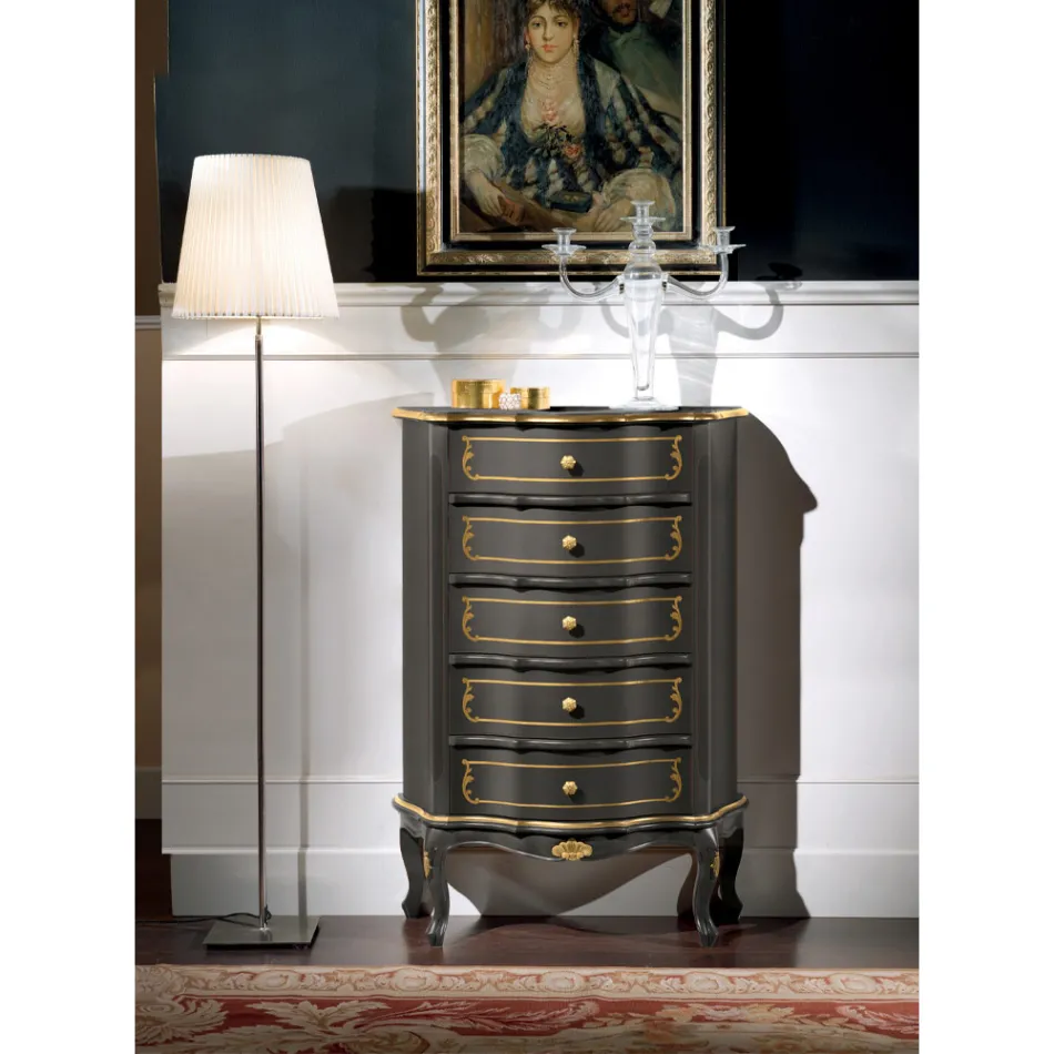 Komoda do sypialni z 5 klasycznymi drewnianymi szufladami Made in Italy - Leonor Viadurini