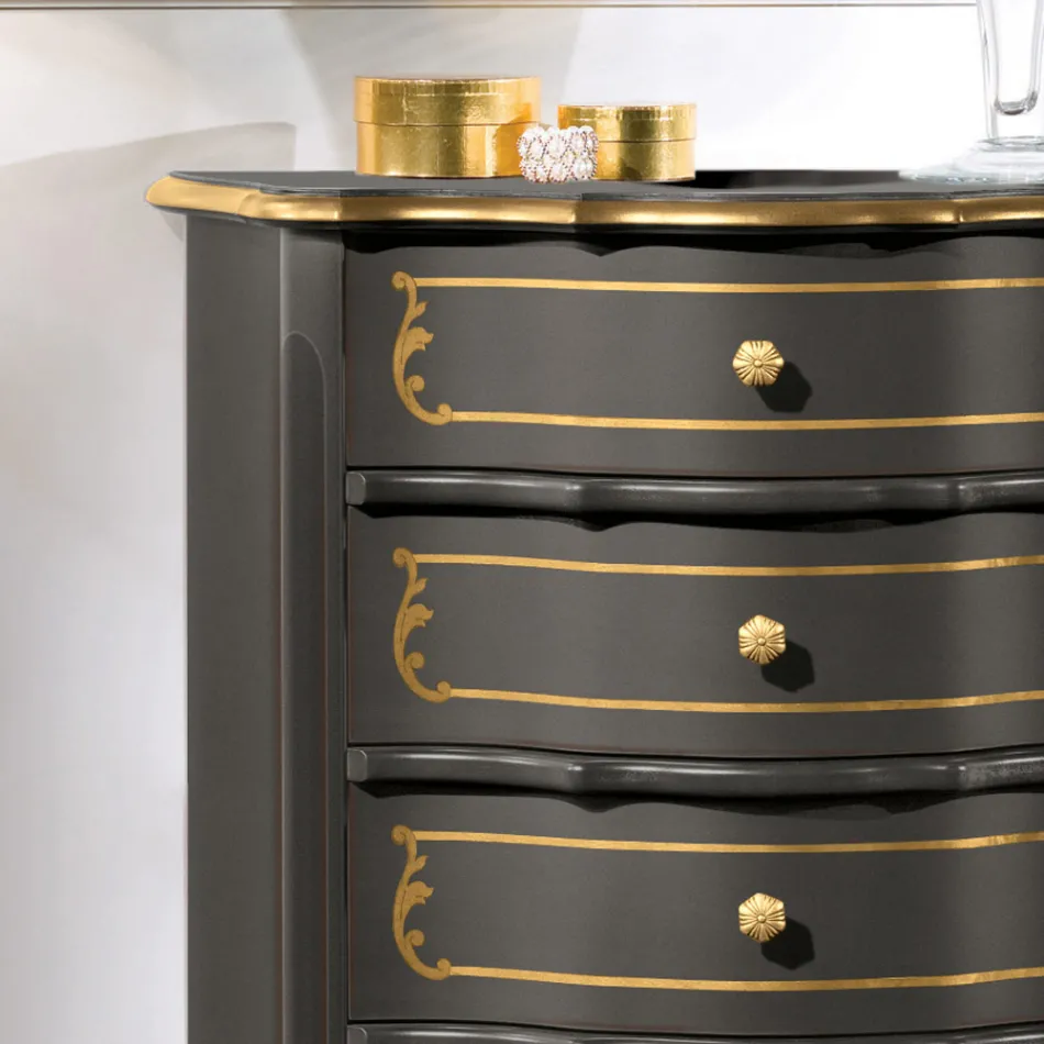 Komoda do sypialni z 5 klasycznymi drewnianymi szufladami Made in Italy - Leonor Viadurini