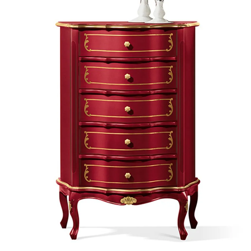 Komoda do sypialni z 5 klasycznymi drewnianymi szufladami Made in Italy - Leonor Viadurini