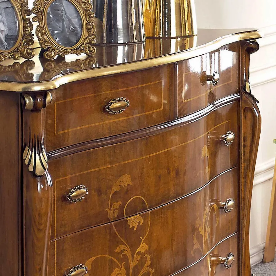 Komoda do sypialni z inkrustowanym drewnem i lustrem Made in Italy - Cambrige Viadurini