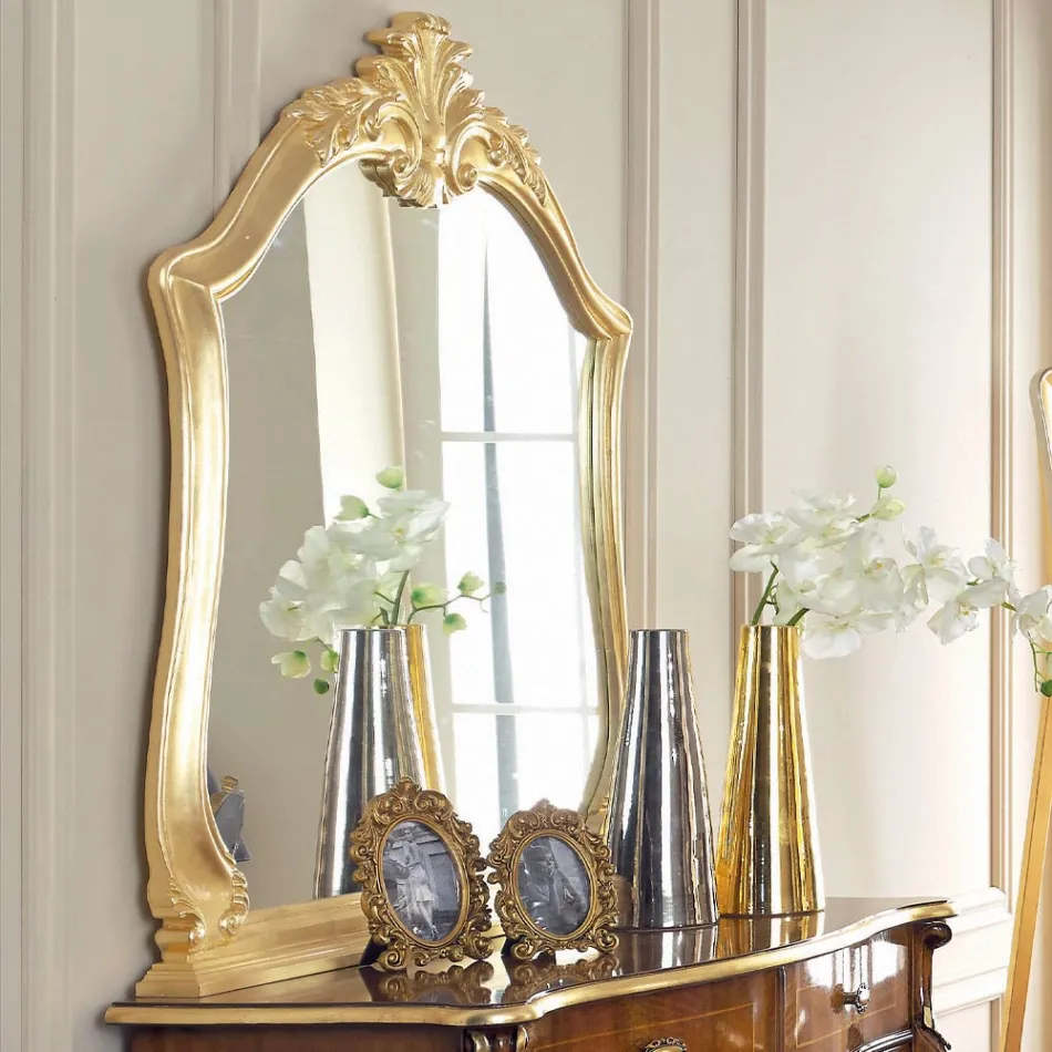 Komoda do sypialni z inkrustowanym drewnem i lustrem Made in Italy - Cambrige Viadurini