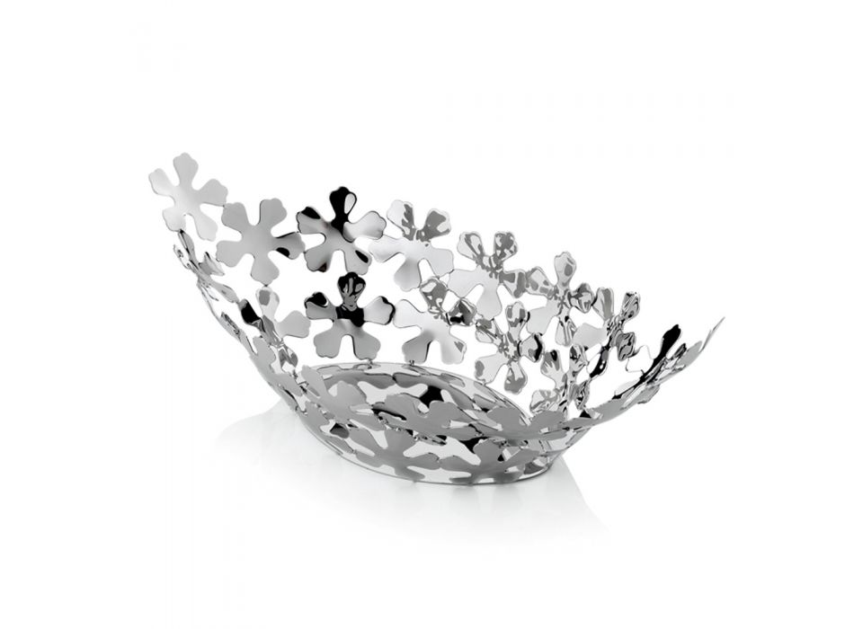 Srebrny metalowy element centralny z luksusowymi dekoracjami kwiatowymi - Megghy Viadurini