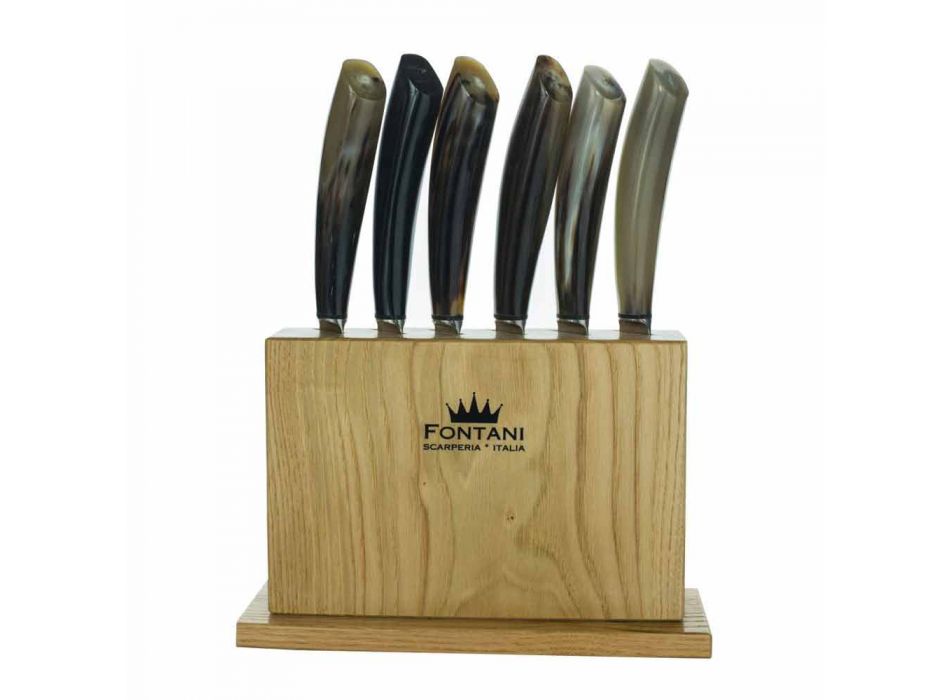 Blok z drewna oliwnego z 6 nożami do steków Made in Italy - Block Viadurini