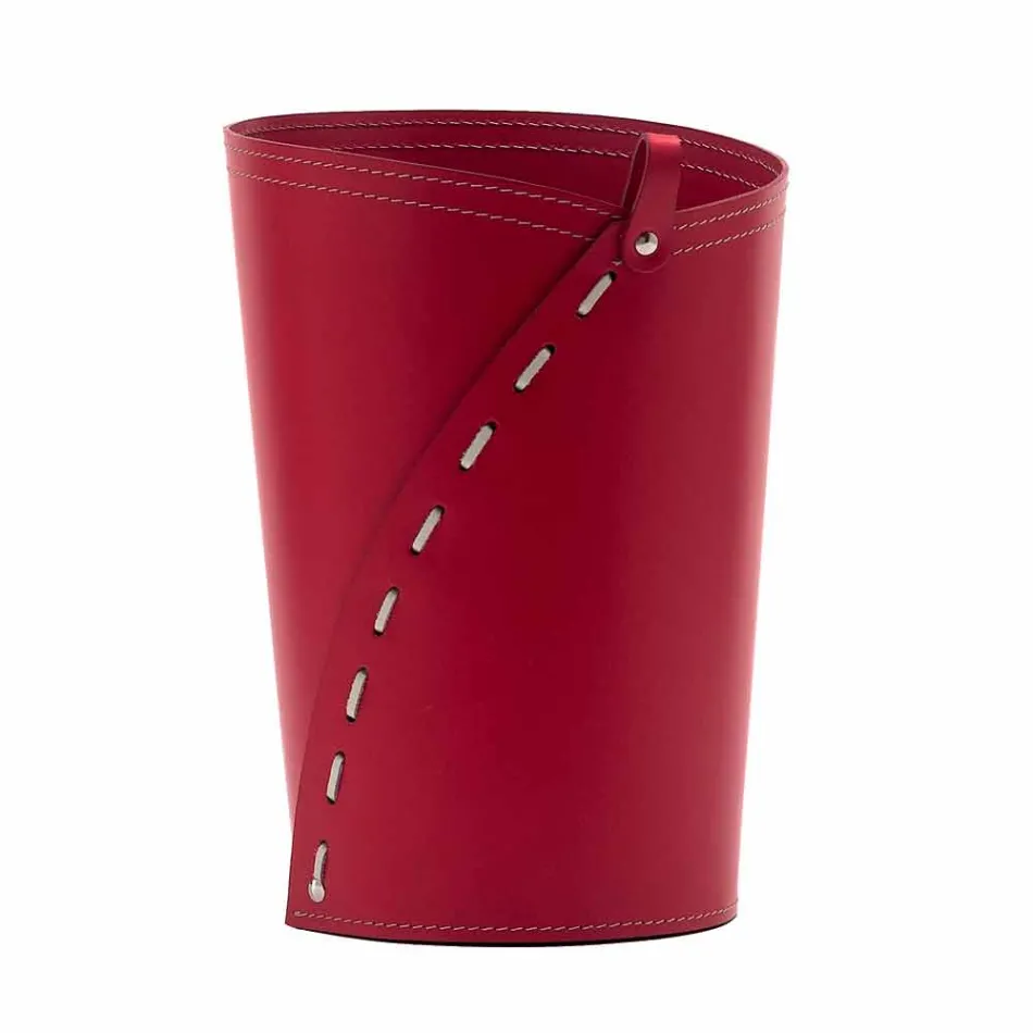 Skórzany kosz na odpady papierowe do biura Servus, ręcznie robiony we Włoszech Viadurini