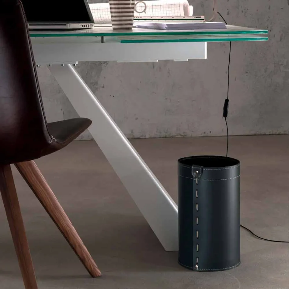 Kosz na odpadki z regenerowanej ręcznie robionej skóry Battista Viadurini