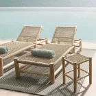 Szezlong zewnętrzny z gałęzi tekowych i tkania z włókien syntetycznych - Tecno Viadurini